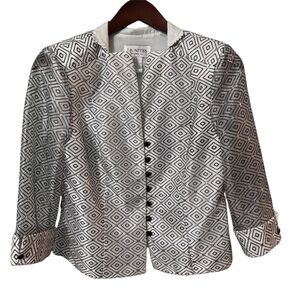 JR Nites by Carol Lin Black & White Geometric Blazer Jacket Size 14